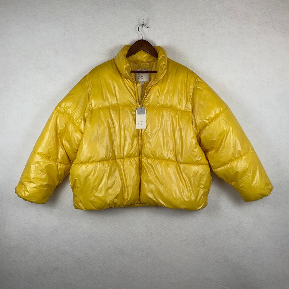 A New Day Puffer Jacket Women XXL Yellow Water Resistant High Shine NWT